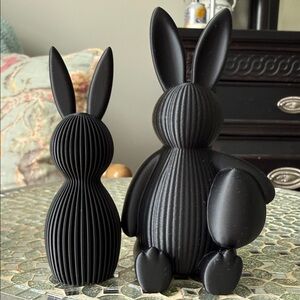 Matte Black Ribbed Bunny Figurines - Set of 2 (3-D printer)